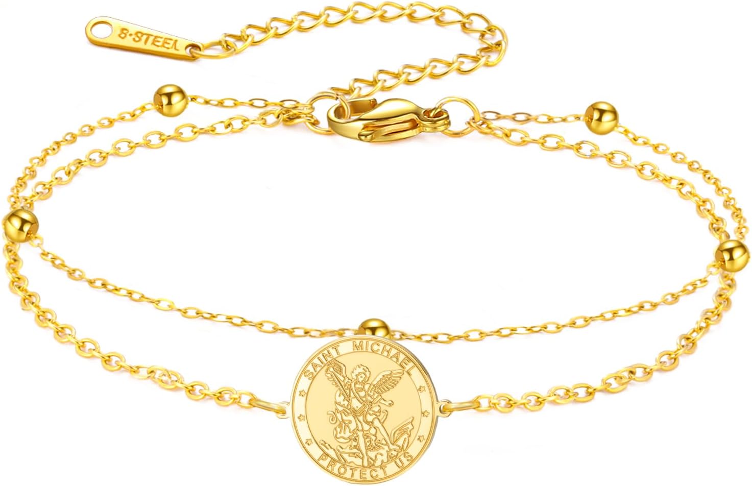 Saint Michael Bracelet Double Layer Beads Chain St. Michael Bracelet The Great Protector Archangel Amulet Religious Jewelry For Women