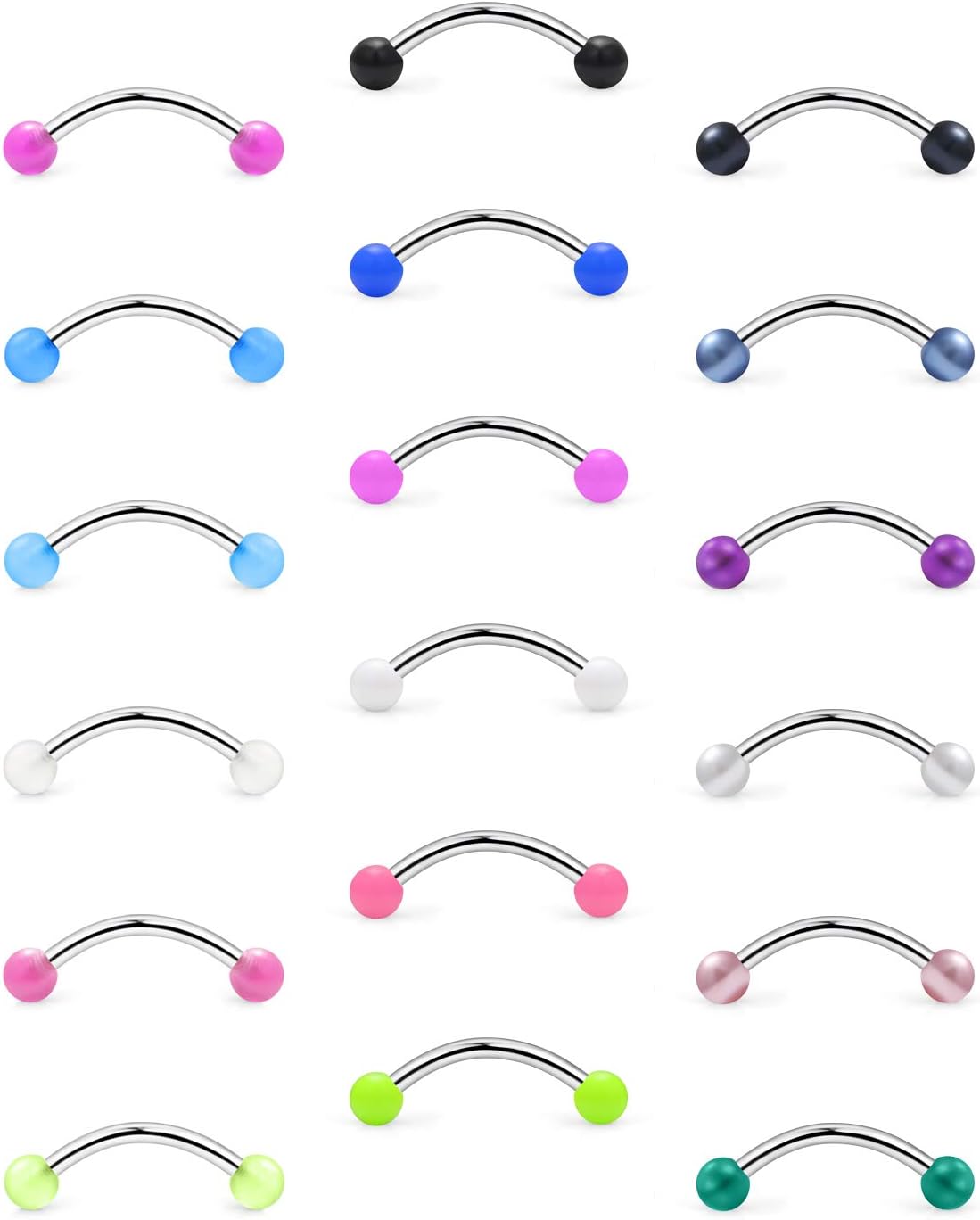18pcs 20g Surgical Steel Tiny Curved Eyebrow Barbell Navel Small Belly Button Ring Piercing Jewelry for Women Men