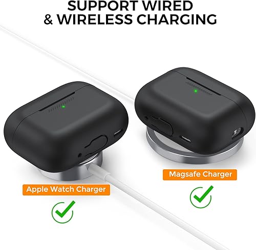 Miniatura 3 de AHASTYLE Funda protectora de silicona para AirPods Pro 2 LED frontal visible Compatible con AirPods Pro de segunda generación (negro)