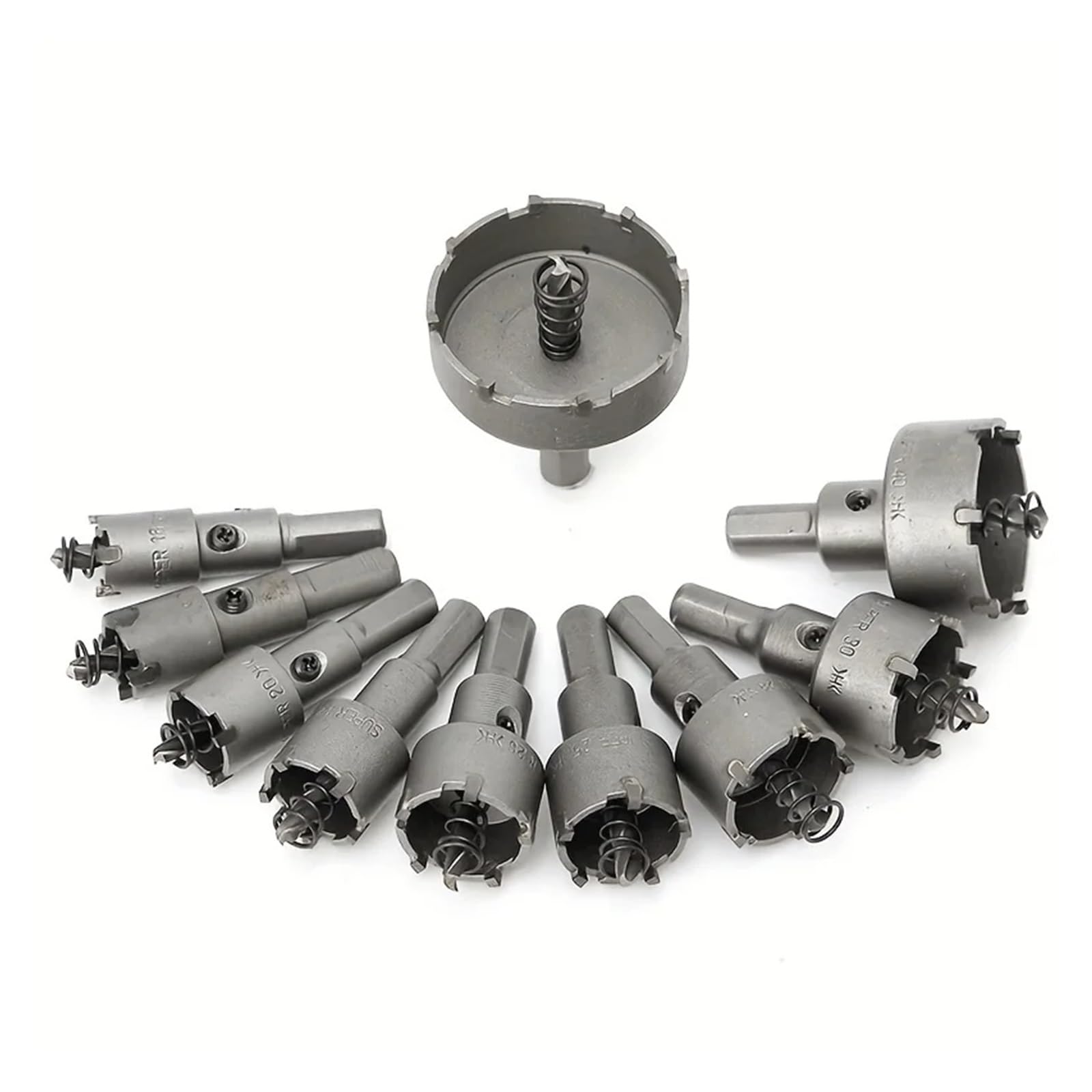 Juego de 12 brocas for sierra corona metal, 15 a 50 mm, aleación grado medio endurecida TCT, con apertura corte