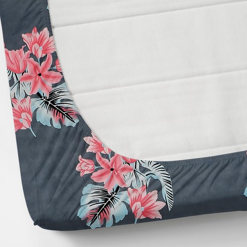 Image of Florida Elastic Fitted Bedsheet for Double Size Bed with Pillow Covers and Made of Cotton with Floral Print