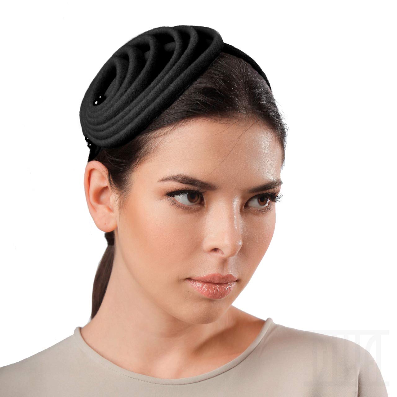 Fur Felt Fascinator Hat Cocktail Party Fall Winter Headband for Women