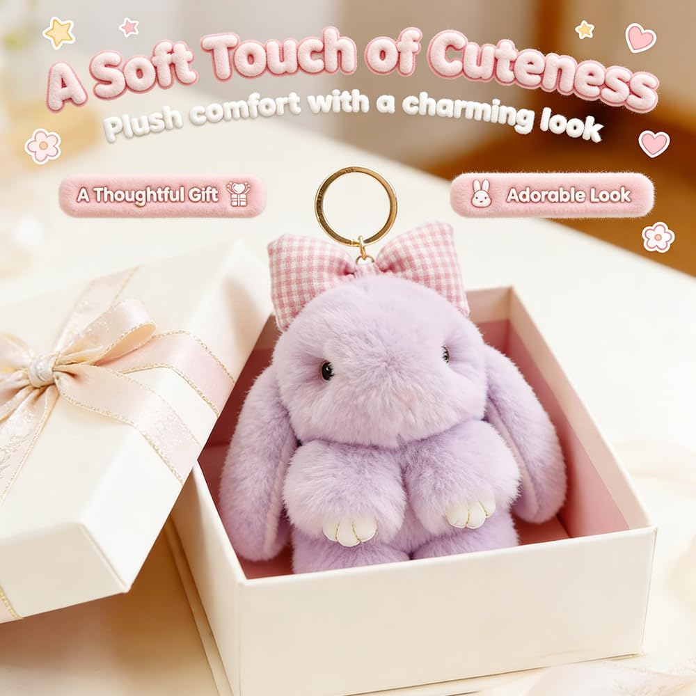 Bunny Keychain With Tin Box, Lulu Keychain Charm Bao Rabbit Pompom For Bags, Easter Girls Women Gift — view 5