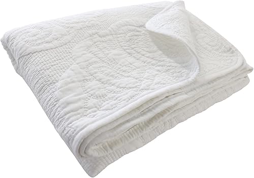 Brandream Manta acolchada de algodón con estampado de cachemira blanca para cama, sofá cama, 47 x 60 pulgadas, mantas decorativas