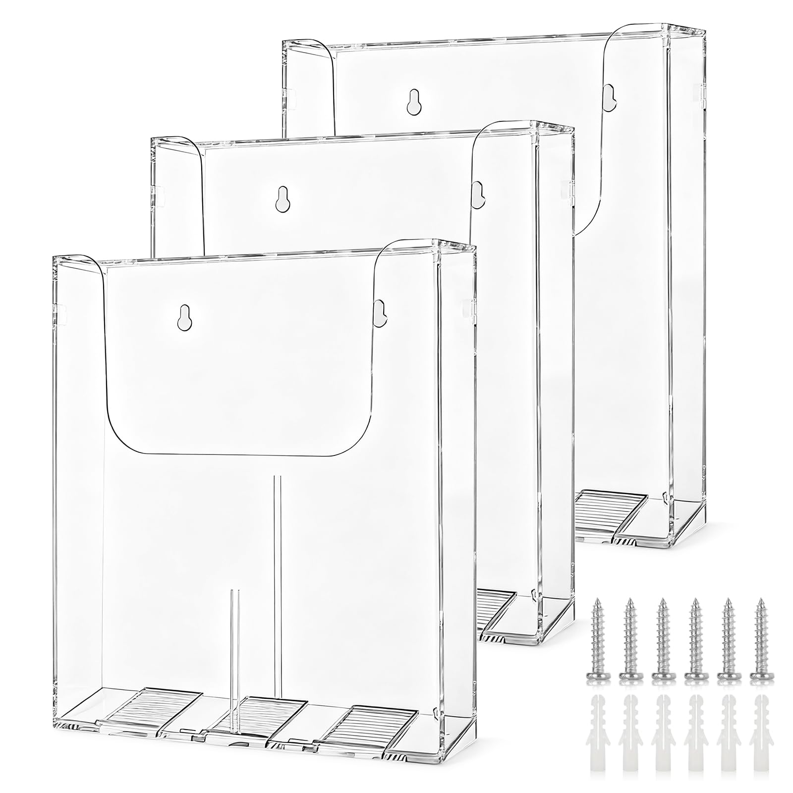 Yudawn Transparent 3 Pcs A4 Wall Mounted Document Holder, Leaflet Holder Portrait Wall Mountable Holders With Screws Clear Acrylic File Stand Display Racks For Literature Letter Menu Brochure