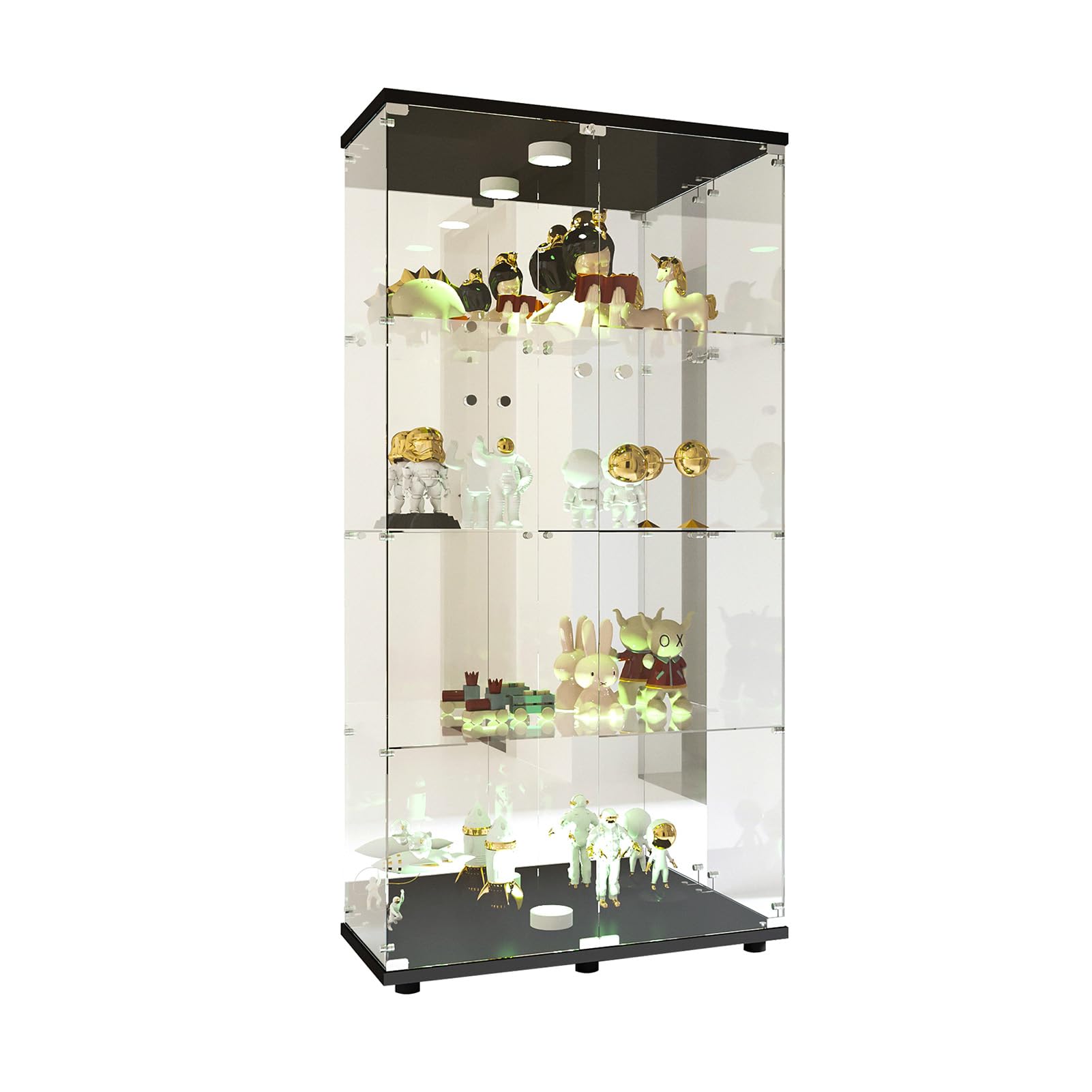 Vetrina in vetro con luce e Retro Specchio, 4-livelli Vetrinetta Espositiva 80x36x164cm, Vetrina Armadio da collezione con serratura per statuette, casa e ufficio