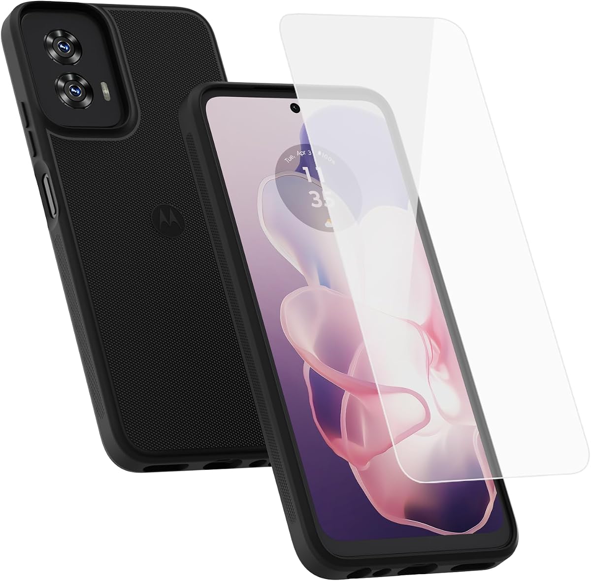 Paquete protector Motorola Moto G Power 5G (2024) - Funda para teléfono + protector de pantalla de vidrio templado 9H - Negro