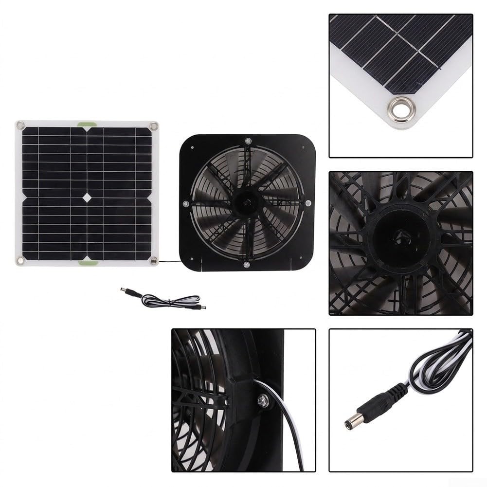 Ventola a pannello solare monocristallino, copertura 200 m² | Pannello da 100 W, 3000 giri/min, ventilazione ideale, pollaio, durevole