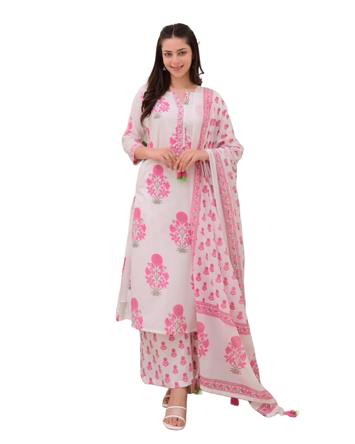 twinlight Women's Rayon Kurta With Bottom Set And Dupatta with Round Neck 3/4 Sleeves Straight Calf Length Kurta & Dupatta Set-picture-18