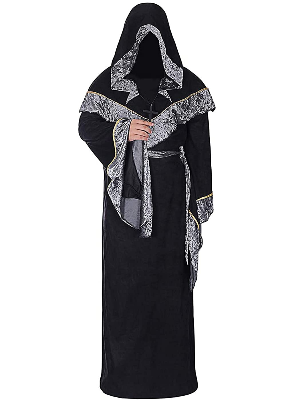 Sangdut Mystic Sorcerer Robe Halloween Cosplay Costumes for Men Adult Medieval Retro Uniform Vintage Renaissance Clothes with Hooded Cape - Image 2