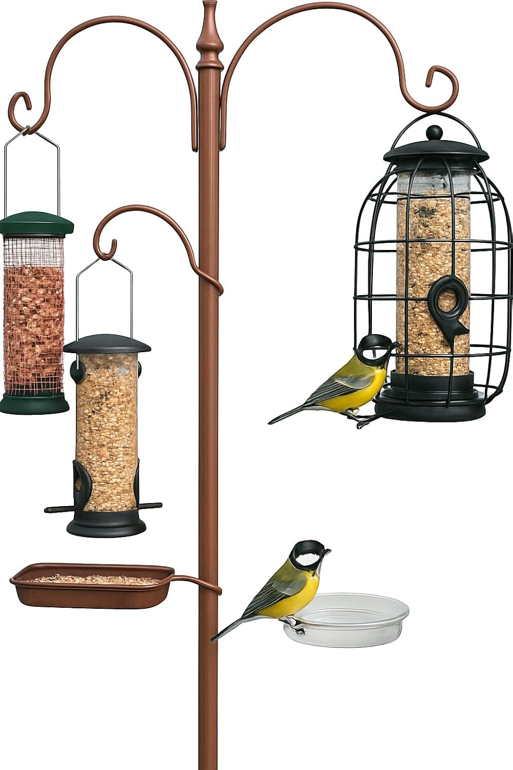 FAQRAH Bird Feeders Hanging Station With 2 Dishes Feeder Pole, Feeding Station, Metal Bird Feeder Stand, Feeders For Small Birds Garden Decorations (Only Station, Feeder Not Included)