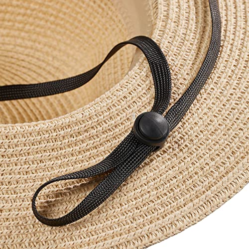 Happy Hippo Women's Wide Brim Straw Panama Hat Fedora Roll Up Beach Hat, Sun Hat Upf50+, Adjustable (Khaki) #TOP4