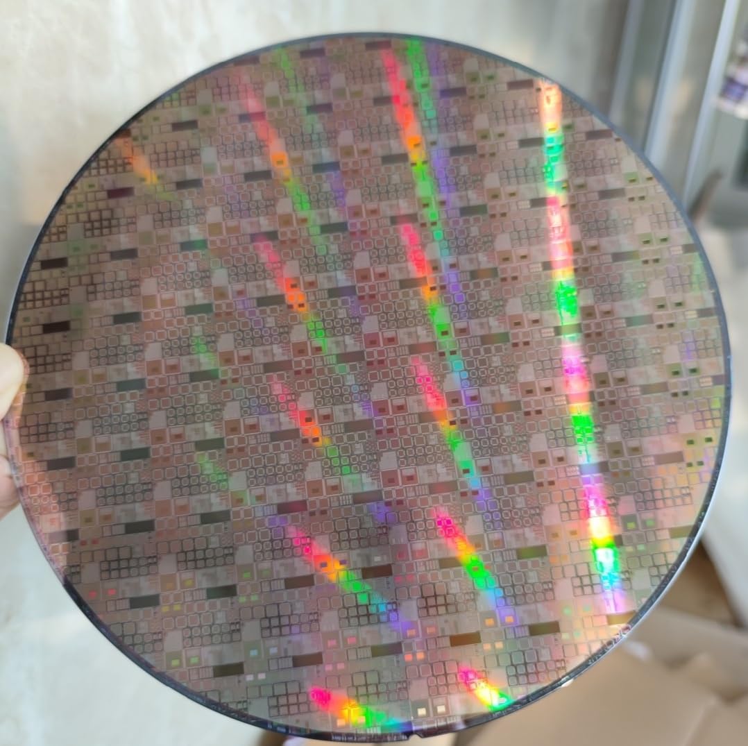6–12 Inch Silicon Wafer IC Lithography Pattern Sample, CPU Chip Demonstration Wafer for Tech Display, Semiconductor Teaching and Decorative Use (6"Wafer No.6)