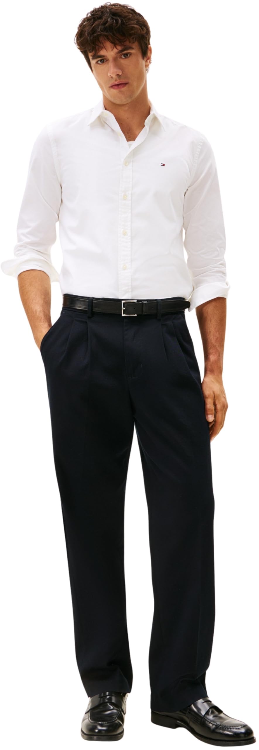 Tommy Hilfiger Uomo Camicia Flex Poplin Kent Collar Camicia da Lavoro