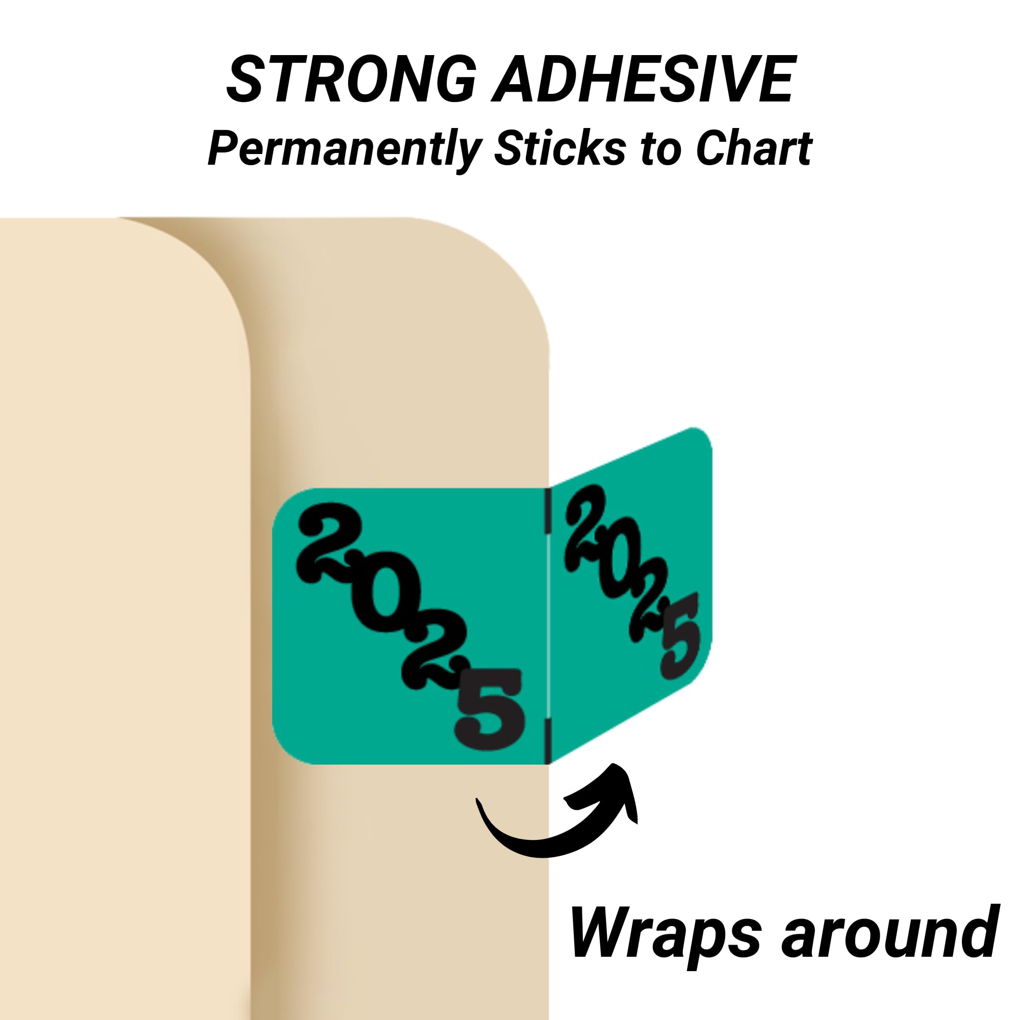 2026 Year Labels For Medical Charts - Green/Black Color Coded File Folder Stickers, 500/Roll