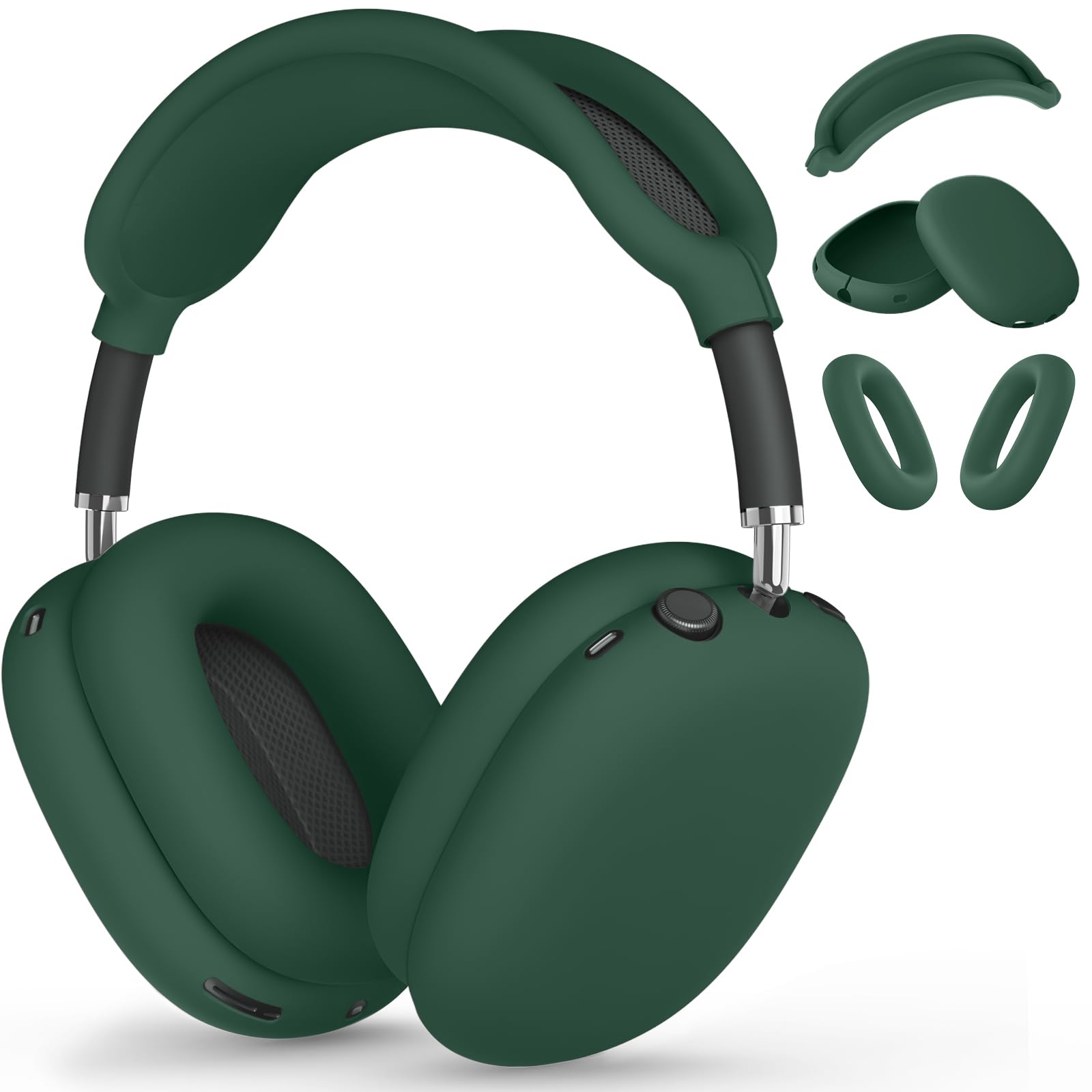 Silicone Case Cover for AirPods Max, Ear Pad Case Cover/Ear Cups Cover/Headband Cover for AirPods Max Headphones,Accessories Soft Silicone Protector for Apple AirPods Max New USB-C (2024) (Dark Green)