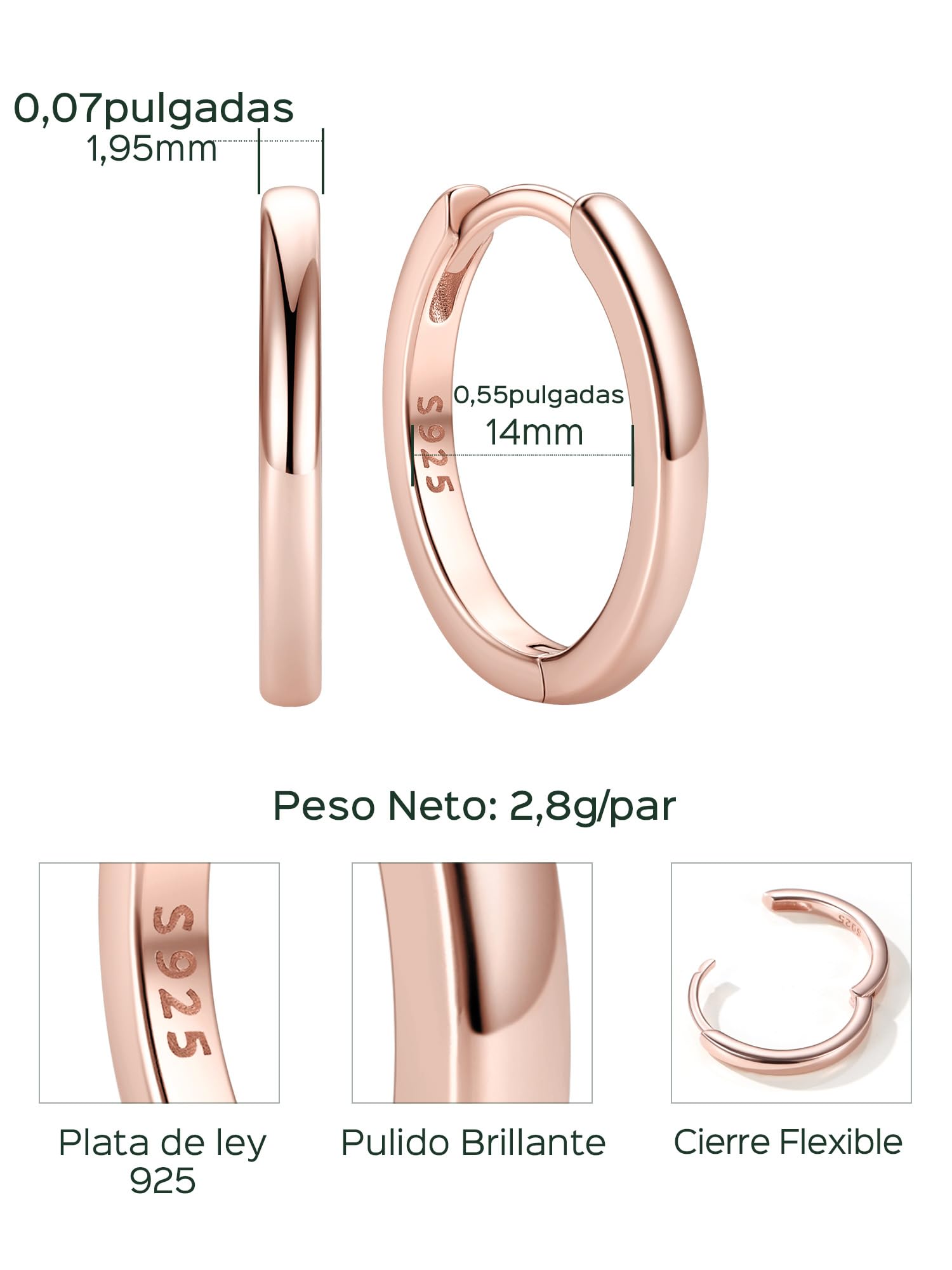 ChicSilver 925 Plata Pendientes Aros Mujer Hoop Earrings Aretes Finos