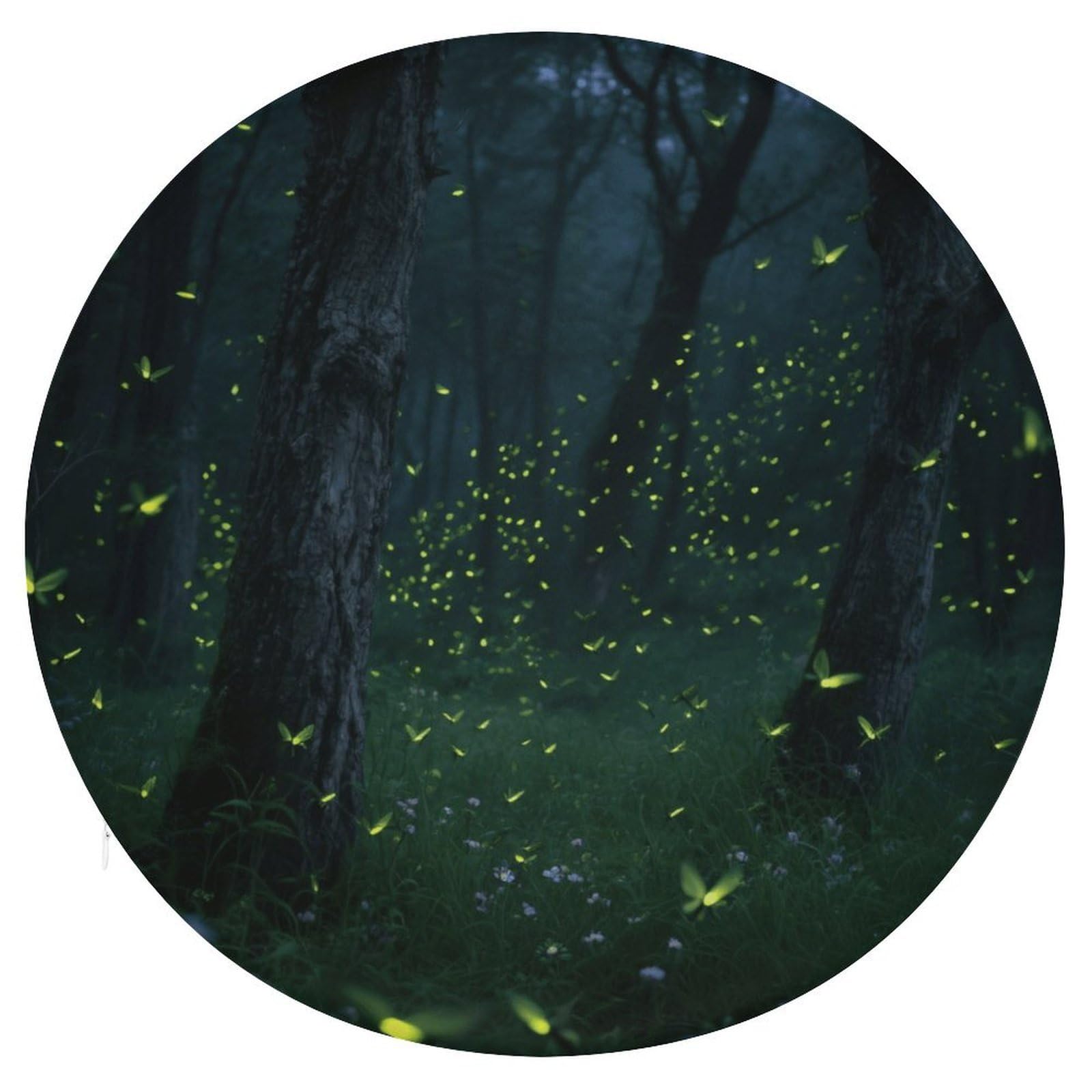 Firefly Forest okrągła poduszka, z dodatkiem pianki z pamięcią kształtu, poduszka na krzesło, pokrowiec poliestrowy z zamkiem błyskawicznym, poduszka do siedzenia na łóżko, sofę, krzesło