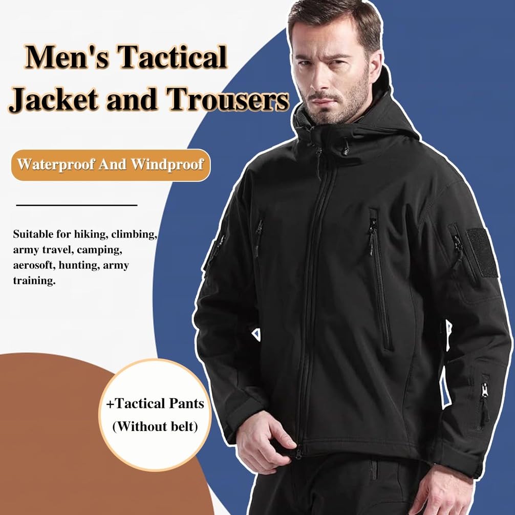 Uniformes TáCticos para Hombres, Conjuntos De Trajes De Combate Militares Impermeables del EjéRcito, Camuflaje Softshell Chaqueta Pantalones Ropa De Caza