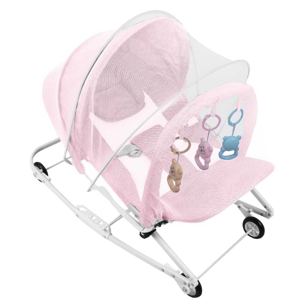 Transat Bébé Vibrations Apaisantes - Ergonomique - Musique, Barre de Jouets Amovible, 0 à 9 Mois Jusqu'à 9 kg- 40 x 80 x 66 cm - Rose