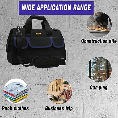 Image of FASTECH 20 Inch Tool Bag, Waterproof Wide Mouth Tool Kit, Heavy Duty Tool Bag Organizer With Shoulder Straps, Tool Storage Package For Men /Women (20IN DarkBlue)