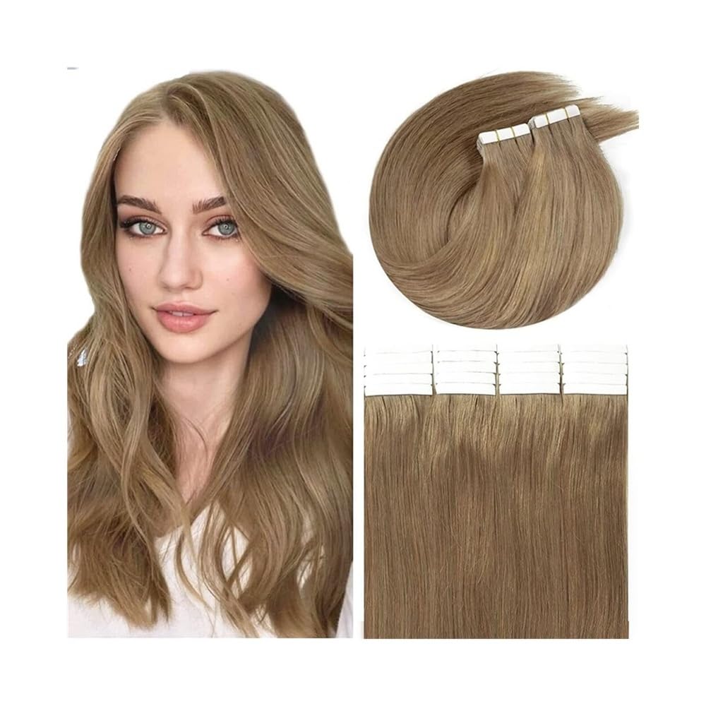Extension con nastro adesivo per capelli Nastro nelle estensioni dei capelli Capelli umani Remy #8 Marrone chiaro 16-26 pollici 20 pezzi 50 g/confezione Nastro di trama di pelle liscia come la seta ne