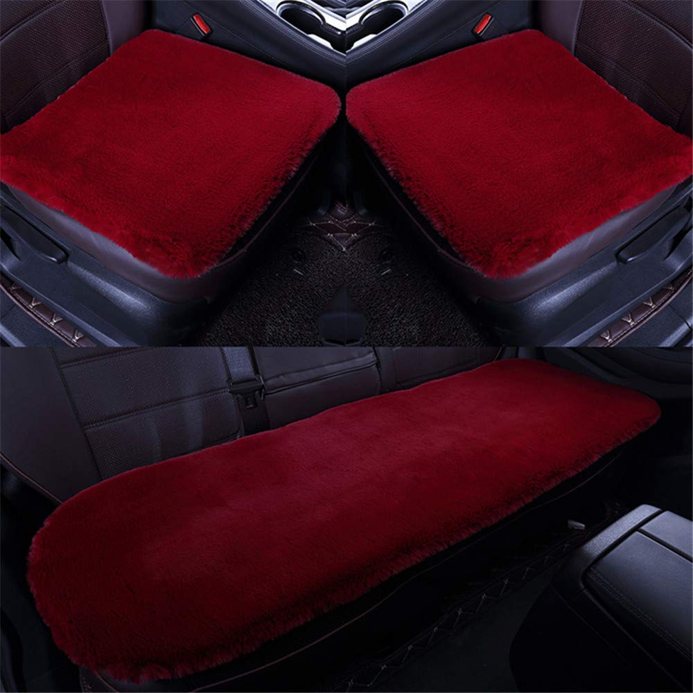 Universal Auto Sitzbezug Autositzauflage Sitzkissen Lammfell Sitzauflage Stuhlauflage Schaffell Kissen fürs Auto Rollstuhlauflage schön (Weinrot,3PCS)
