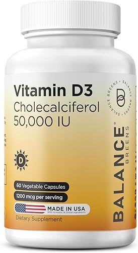Balance Breens Vitamina D3 50,000 UI - 60 cápsulas vegetales - Suplemento de vitamina D sin gluten de alta potencia sin OMG