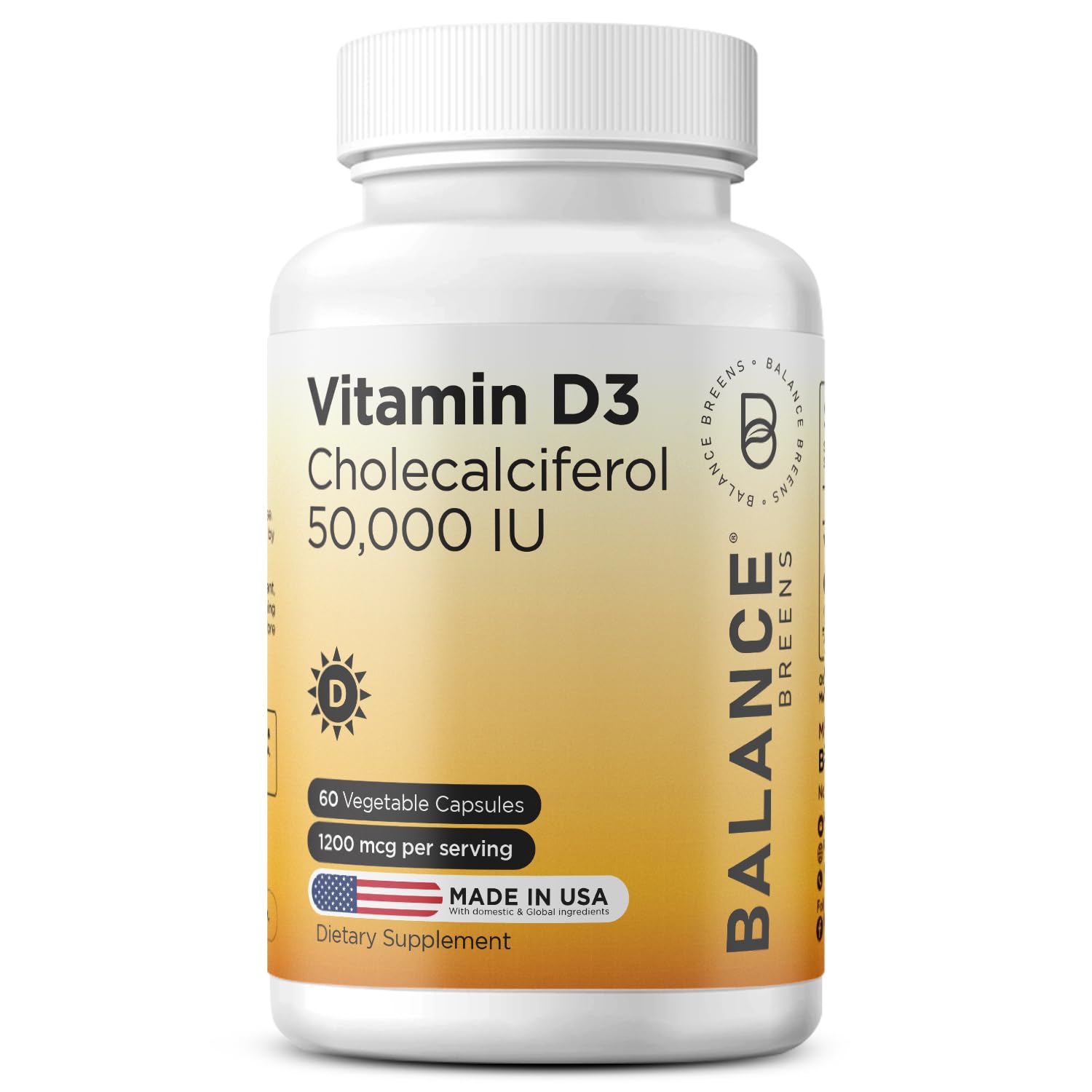 Balancebreens Vitamin D3 50,000 IU, 60 Veggie Capsules - High Potency, Supports Immune & Bone Health - Weekly Once