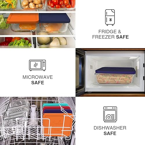 Miniatura 10 de Sophico Tapa rectangular de almacenamiento de silicona para 11 tazas de repuesto para cuencos de vidrio Pyrex 7212-PC, recipiente no incluido (MIX)
