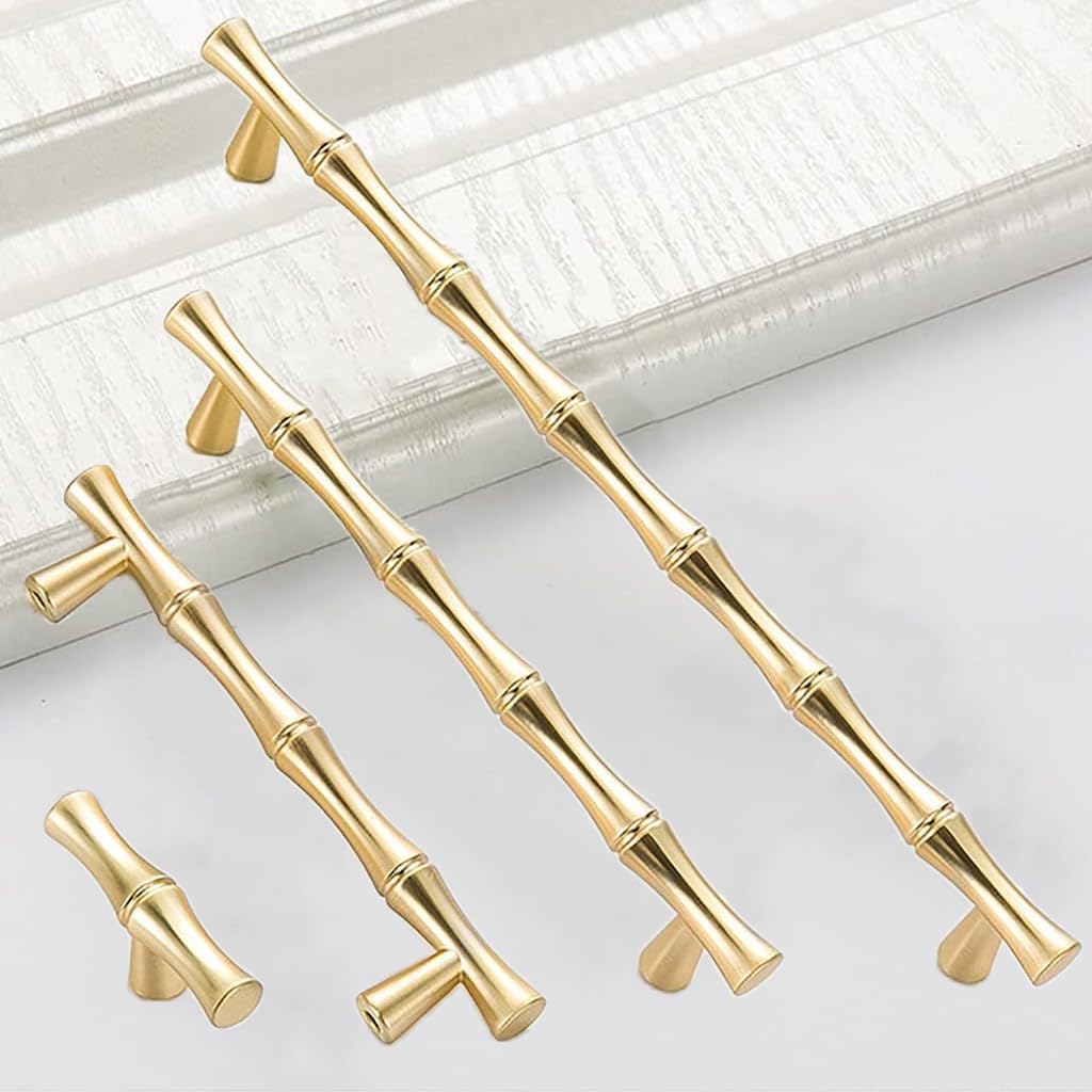 6Pcs Bamboo Shape Solid Zinc Alloy Cabinet Knobs Handle pulls, Dresser Drawer Cabinet Cupboard Closet Door Pull Decorative Furniture Accessories Knobs (Golden, Length 8.7"/Hole Distance 7.6")