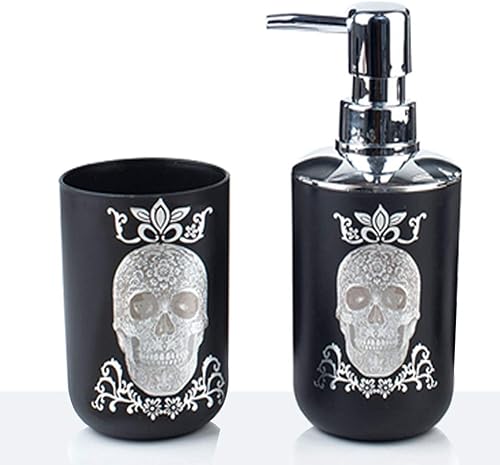 Miniatura 5 de Juego de accesorios de baño de Halloween, 6 piezas de plástico, dispensador de jabón, soporte para cepillos de dientes, vaso, jabonera, papelera,