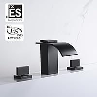 Vista 2 de sumerain Grifo de bañera de cascada negro Montaje en cubierta Grifo de bañera de 3 agujeros con válvula