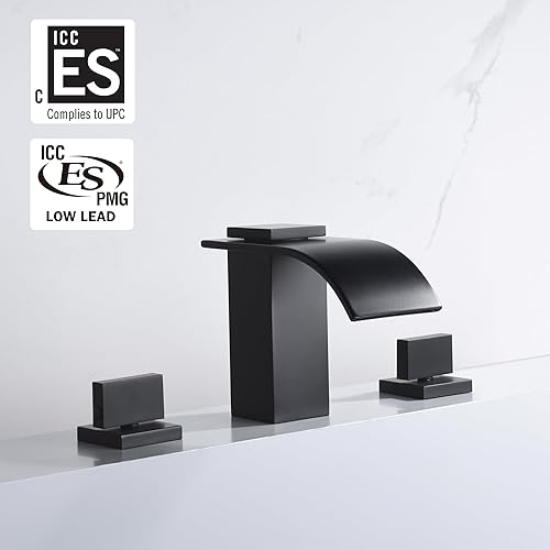 Miniatura 2 de sumerain Grifo de bañera de cascada negro Montaje en cubierta Grifo de bañera de 3 agujeros con válvula