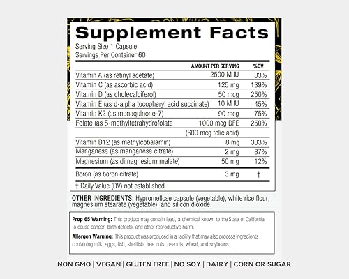 Miniatura 6 de PALO Essential+ Adult One Daily Ritual Multivitamínico con vitaminas D3, K2 (como MK7), B12, E, folato, minerales boro y magnesio y más (60