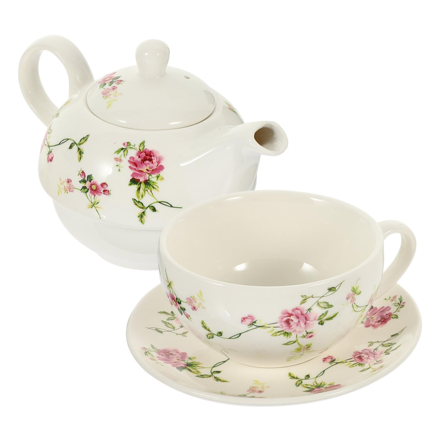 Service à Thé en Céramique 1 Set Théière et Tasse Blanche
