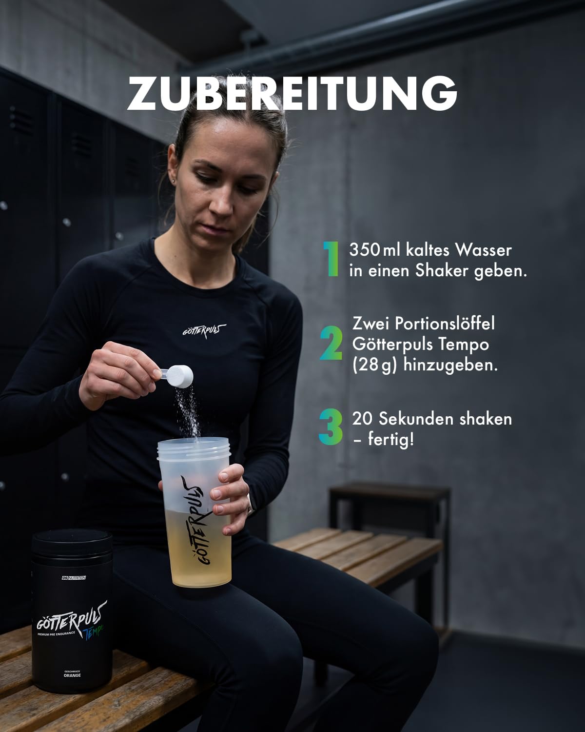 Götterpuls Tempo Pre Endurance 560g Pulver Orange | Mit L-Citrullin + EAA + Cyclic Dextrin + NewCaff + Elektrolyte – 175mg Koffein – Für Ausdauersport – 20 Portionen