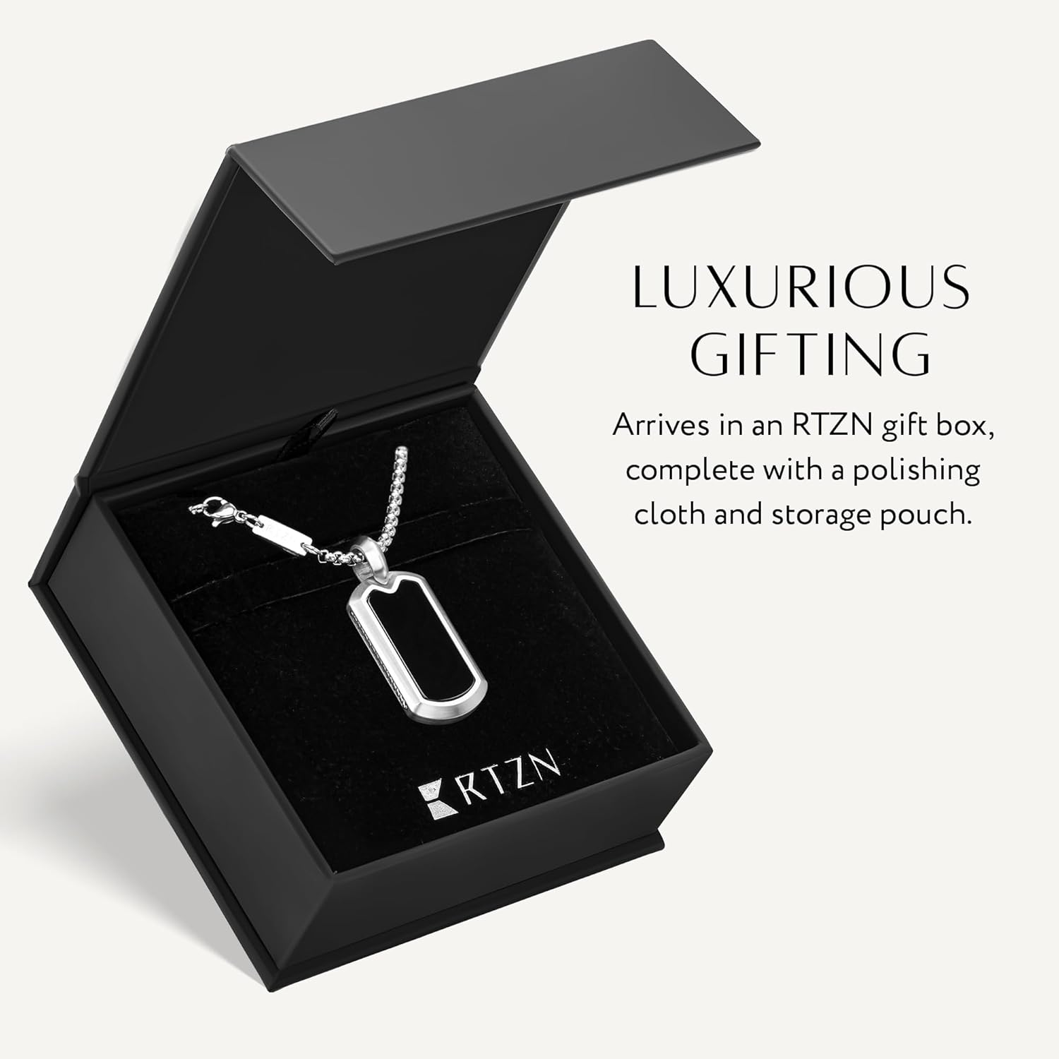 RTZN® Black Onyx Necklace for Men – Premium Dog Tag Black Onyx Mens Pendant Necklaces with Stainless Steel Box Chain 22" Inch + 2" Extension - Image 7