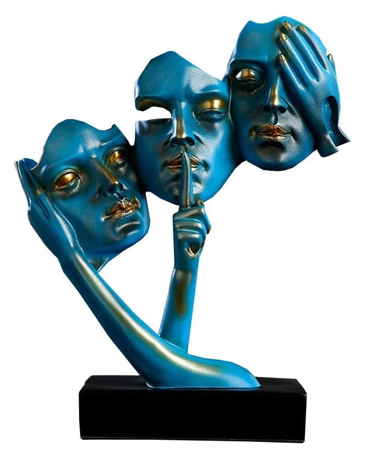 Abstract Statues for Home Decor, Sculpture of Three Wise Men Like Three Wise Monkeys Home Decor Accents, See No Evil, Hear No Evil, Speak No Evil'', Human Figurines Ornament (Color : Blue)