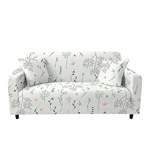 Highdi Funda de Sofá Elástica, Hojas Estampado Fundas para Sofá de 1/2/3/4 Plazas, Universal Funda Cubre Sofas Ajustables Protector Cubierta de Muebles (3 Plazas,Rama de Flor)