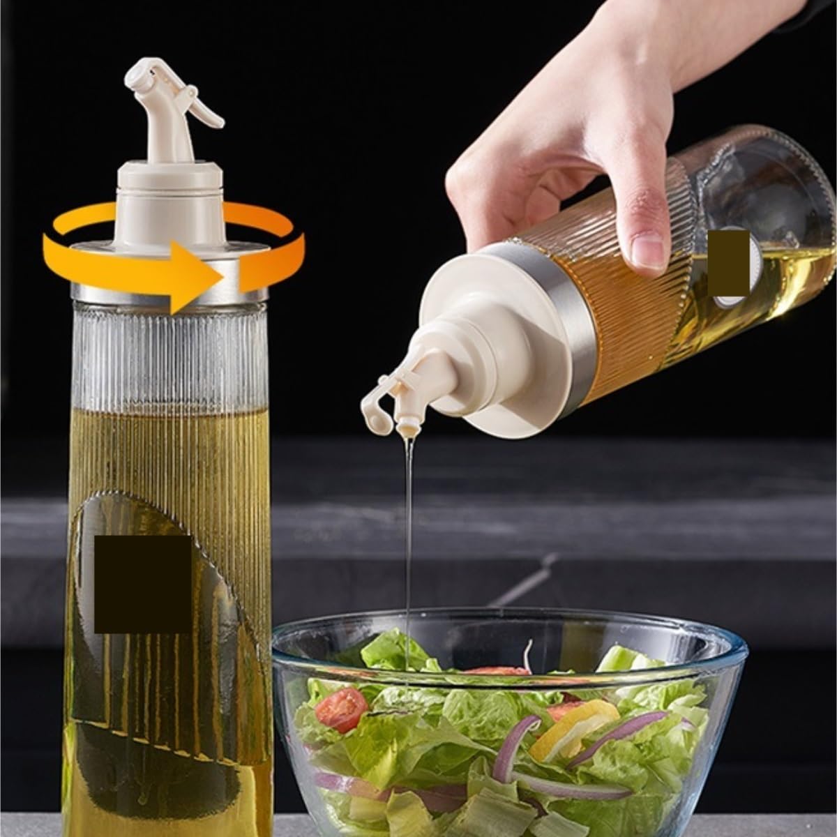 Essig und Ölflaschen Set 4-teiliges Set Aus Glas Sojasauce Essig Gewürzflasche Küche Öltank Ölspender Sirupspender(Gold,29cm)