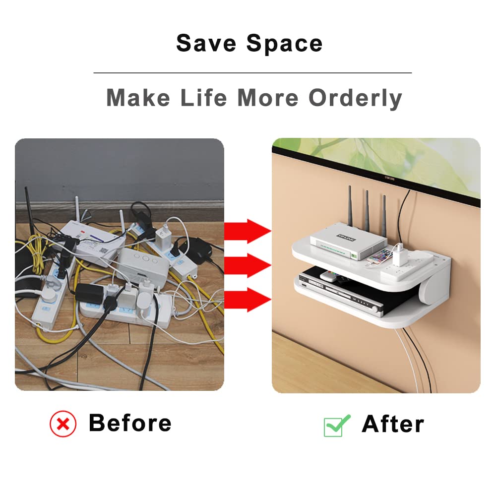 Caja de almacenamiento para enrutador WiFi Estantes flotantes TV Set-Top Rack, montado en la pared Multi-capa de gestión de cables Estante de almacenamiento para decoración de pared (jl01,blanco)