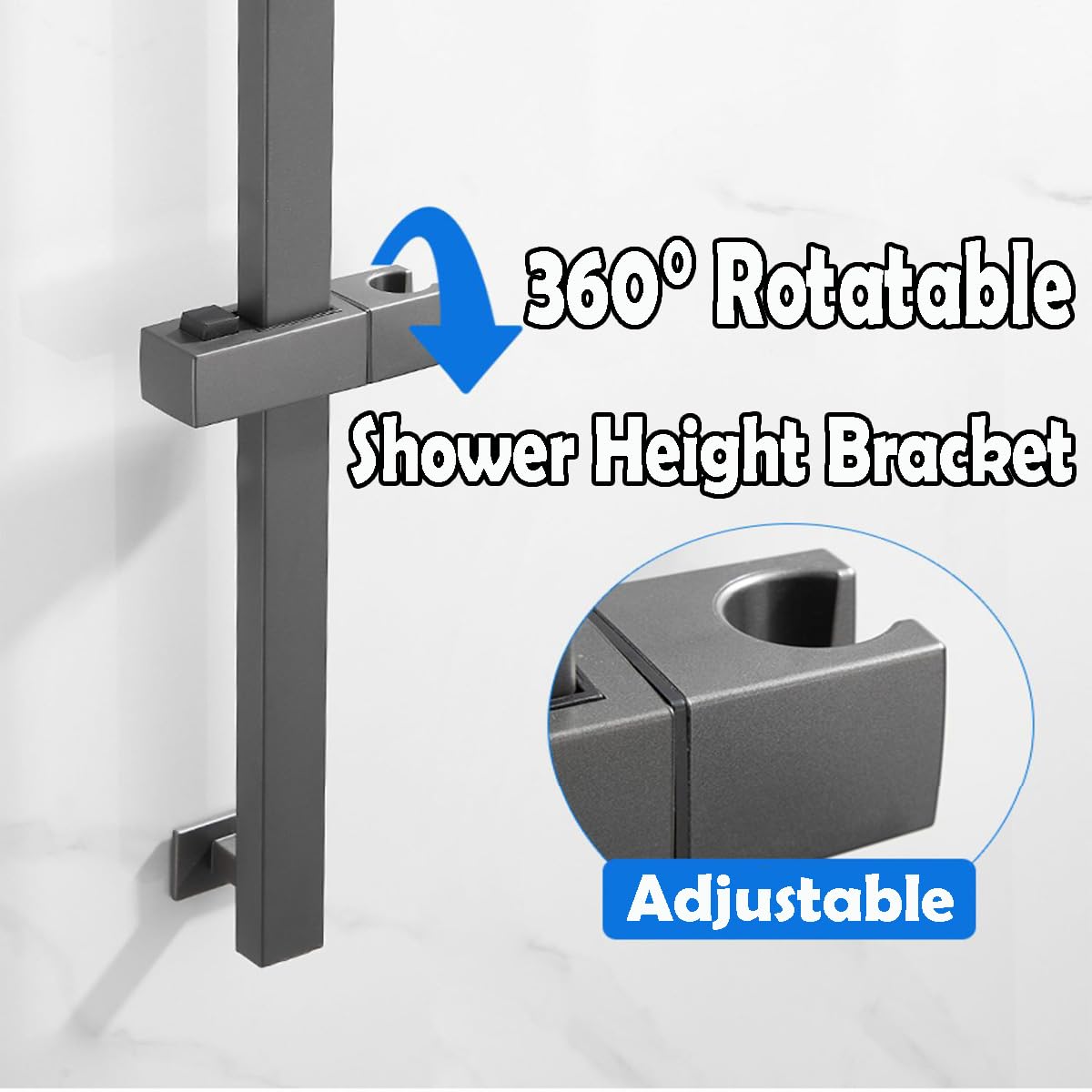 Saliscendi quadrato da 60 cm, in acciaio inox SUS304, per doccia, montaggio a parete, regolabile, staffa girevole a 360° in altezza (bianco)