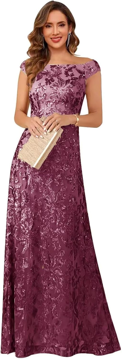 Mother of The Bride Dresses for Women Off The Shoulder Mermaid Sequin Formal Wedding Guest Dress