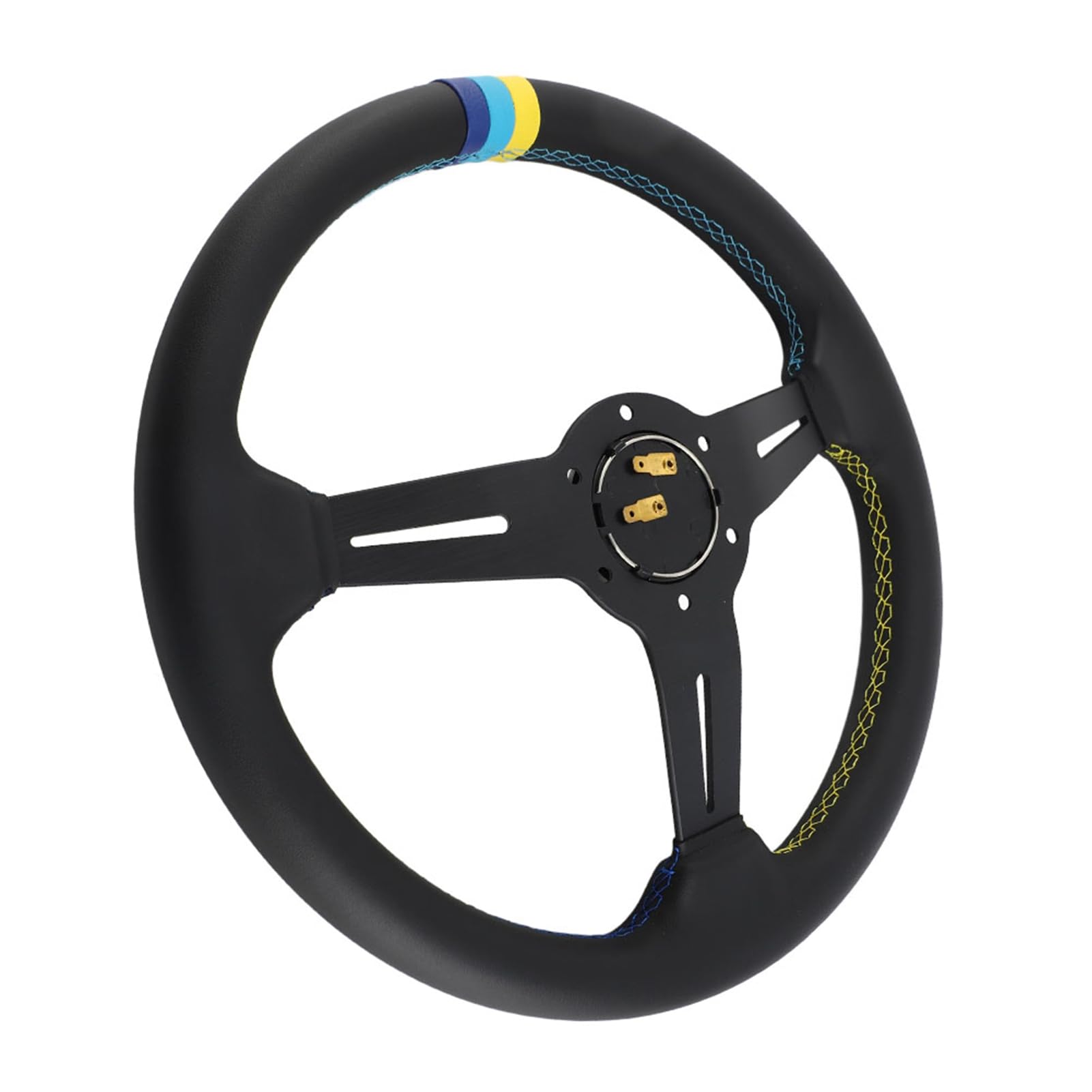 CHICIRIS Volant de Course de 350 Mm 14 Pouces en Cuir Noir de Remplacement avec Cadre en Aluminium, Demi-corne à 6 Boulons Incluse pour la Modification de Voiture et l'utilisation sur Piste