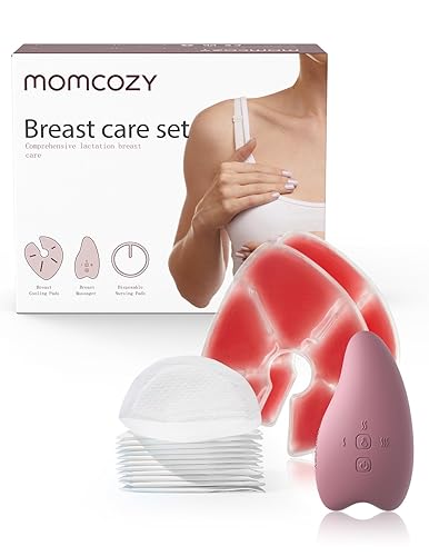 Momcozy Set de masaje de lactancia esencial para lactancia materna 2 en 1, 2 paquetes de terapia de mama caliente y frío, 20 almohadillas de