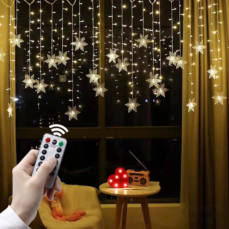 GRUPRIP LED Christmas Curtain Lights,Snowflake Lights Decorations with Remote Control,USB Powered...