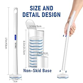 KOKL Disposable Toilet Brush, Toilet Bowl Cleaner Brush with 50PCS Toilet Brush Refills, Toilet Cleaner Refill Pads, Disposable Toilet Bowl Brush and Storage Caddy for Bathroom Cleaning(1-Set)