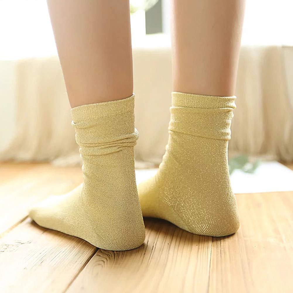Skarpety termiczne Wygodne damskie brokatowe błyszczące miękkie skarpetki Jesień Zima Solid Color Casual Pończochy Prezent (Color : Golden, Size : One Size)