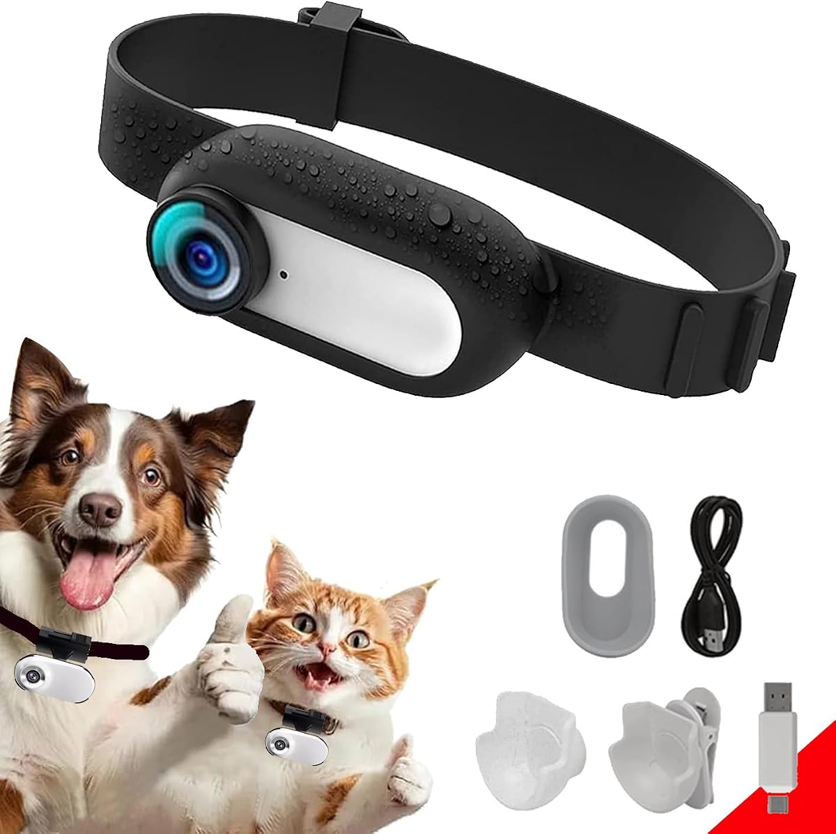 HD 1080P Cat Camera Collar with Video Record Wireless Mini Sport cam,Small Action Cameras,Body Camera for Pet Supplies/Stuff,Outdoor/Inoor Birthday Gift No WiFi